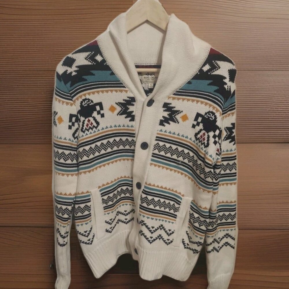 Ecko Unlimited Southwest Cotton Cardigan Sweater Thunderbird Streetwear Size S